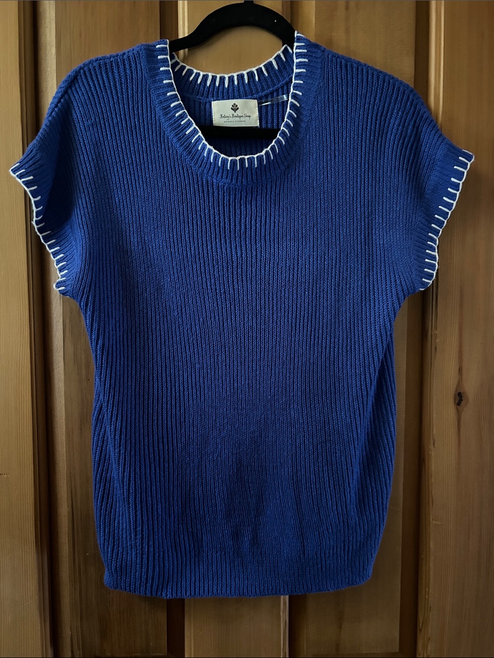 Women’s Royal Blue Ribbed Crewneck Sweater with White Trim